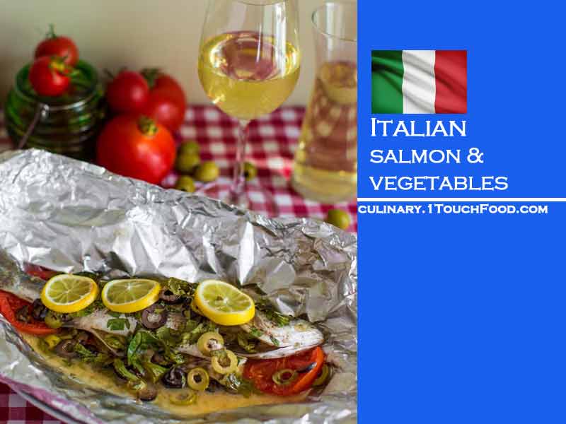 salmon and Italian vegetables in foil