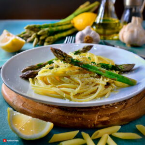 Firefly Deliciously Tangy Asparagus Pasta Lemon Garlic Recipe 34912 resize