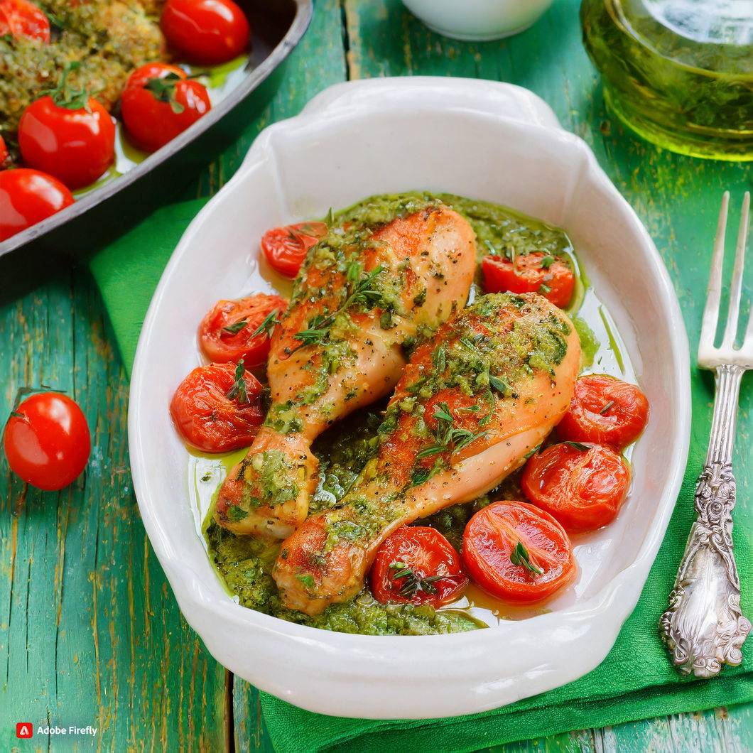 Elevate Your Weeknight Dinner with Roasted Tomatoes and Pesto Chicken